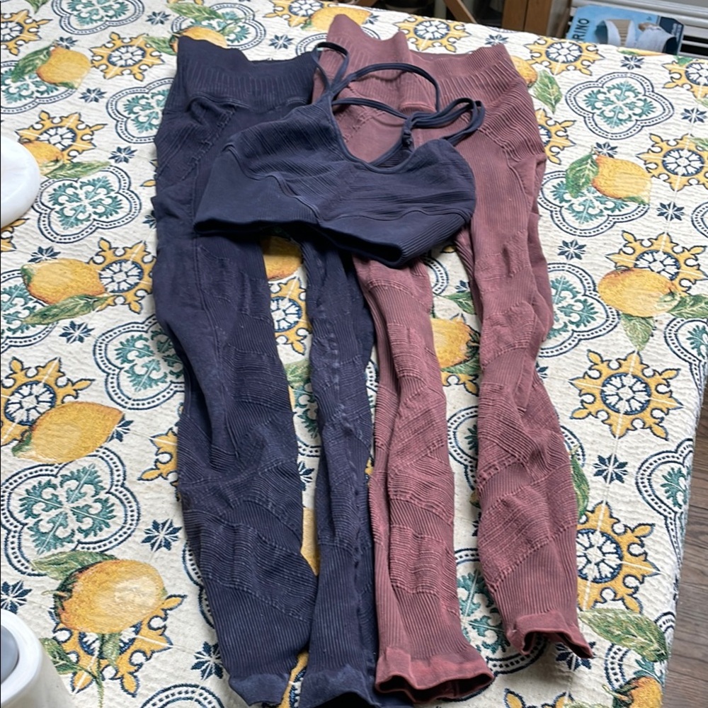 FP Movement set by Free People Black  and Brown Leggings all 3 pieces for $49